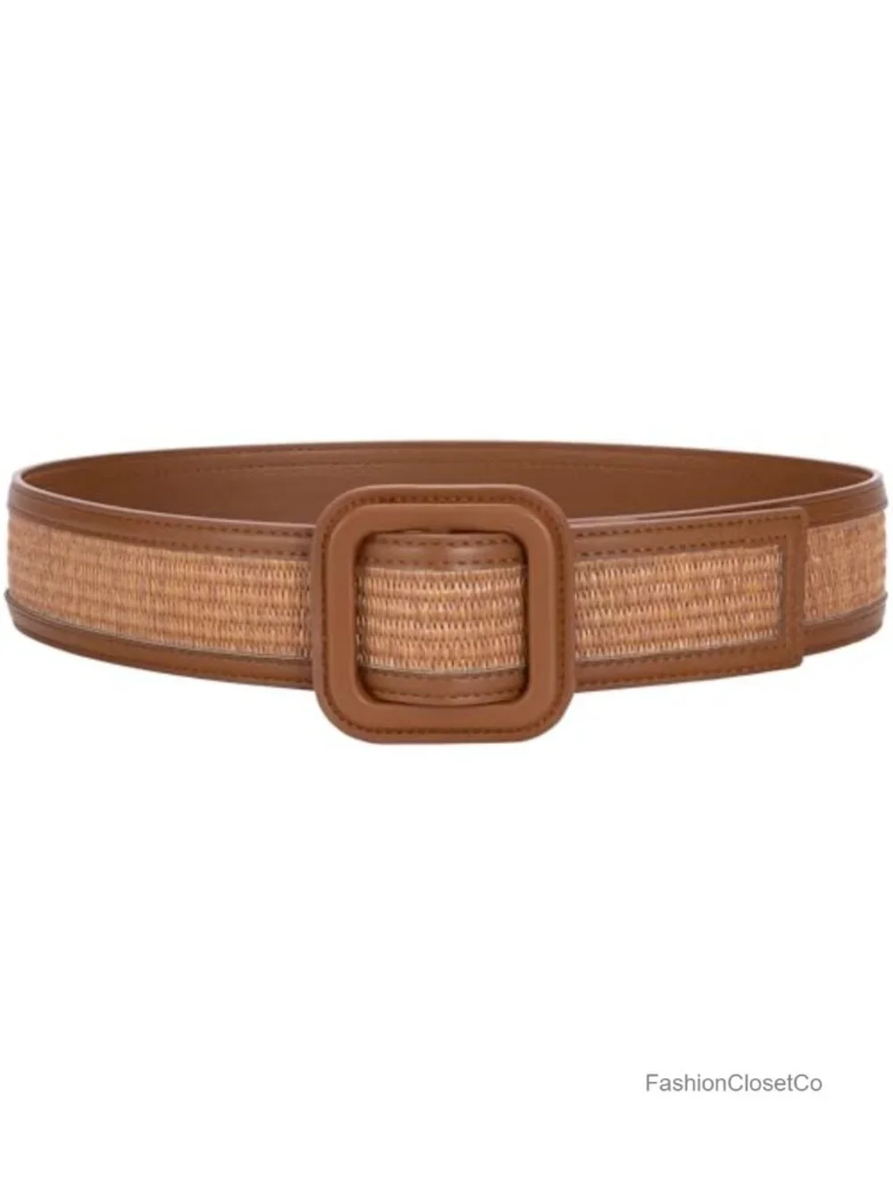 Straw Woven Wide Waist No-Hole Adjustable Belt for Dresses